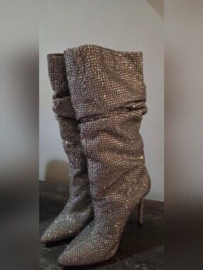 Jessica Simpson🔥 Glitter Slouch Pointed-Toe Stiletto Boots